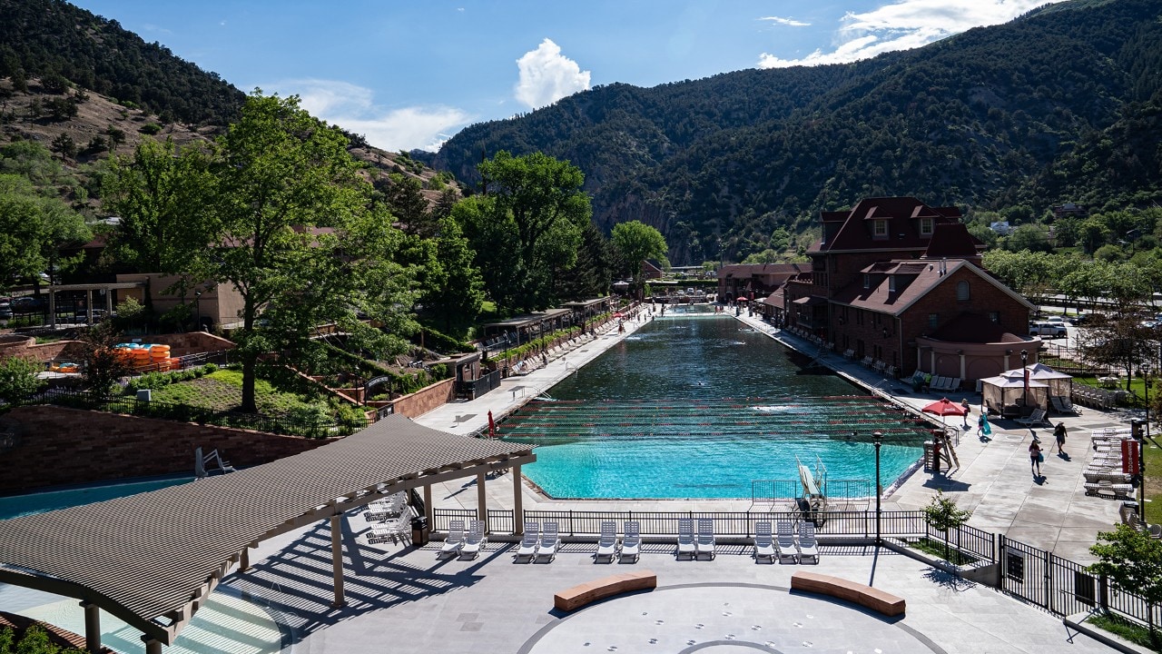 Glenwood Hot Springs Pool refreshes weary travelers on the drive between Aspen and Vail.