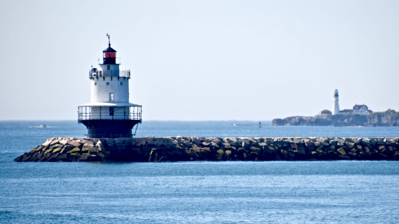 On the ferry ride to Peaks Island from Portland, you can see the Spring Point Ledge Lighthouse.