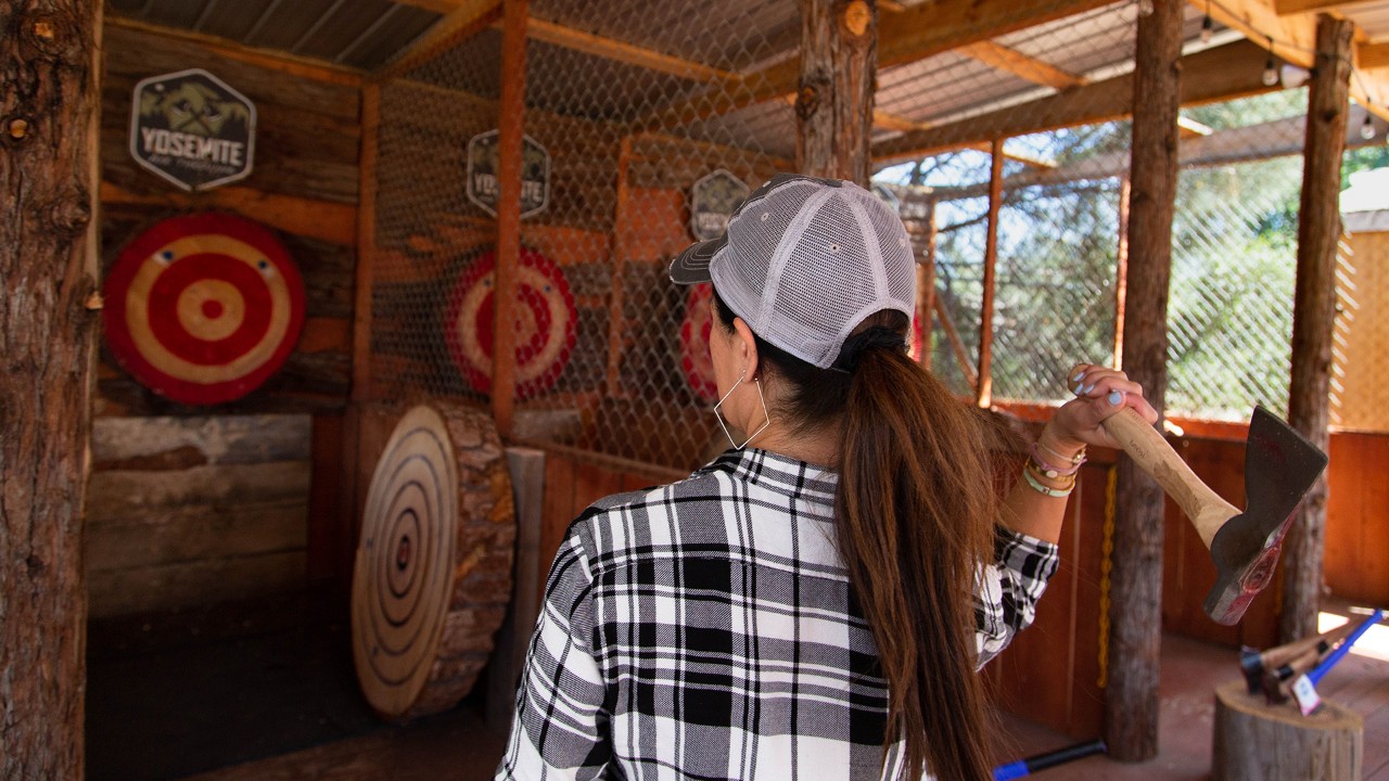 Yosemite Axe Throwing offers visitors a chance to be lumberjacks.