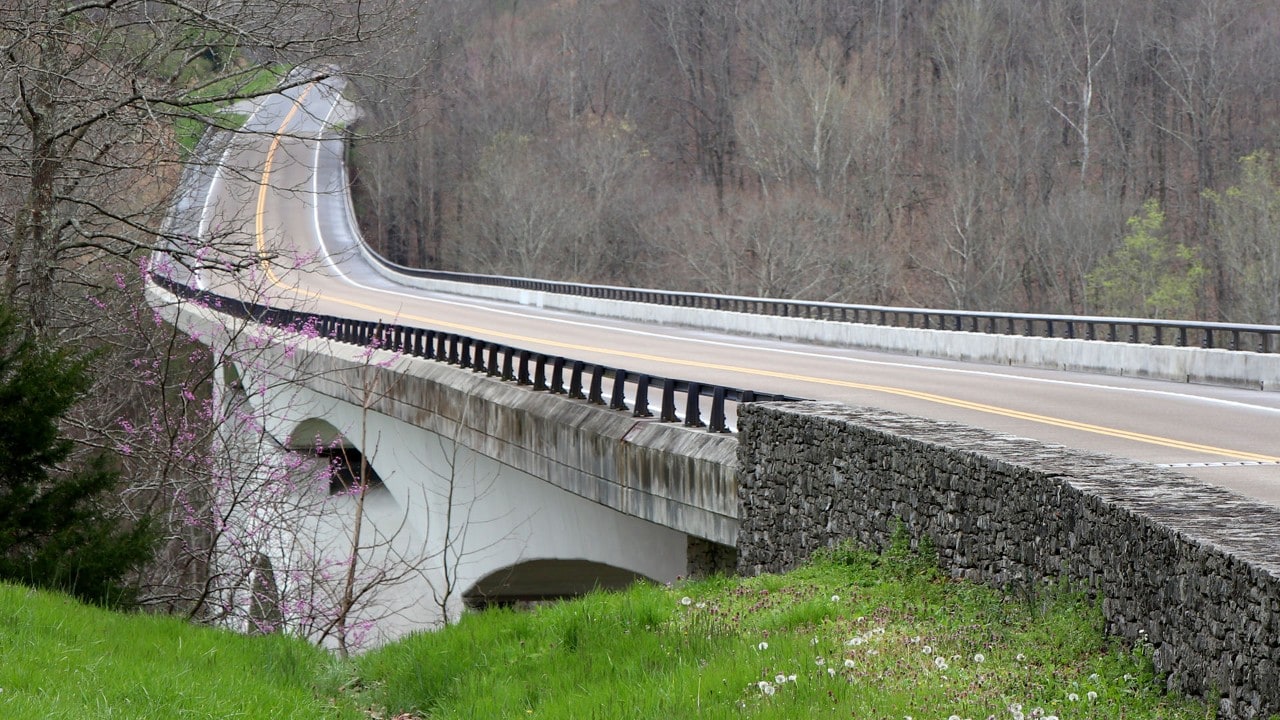 The parkway has a double-arch bridge near the town of Franklin.