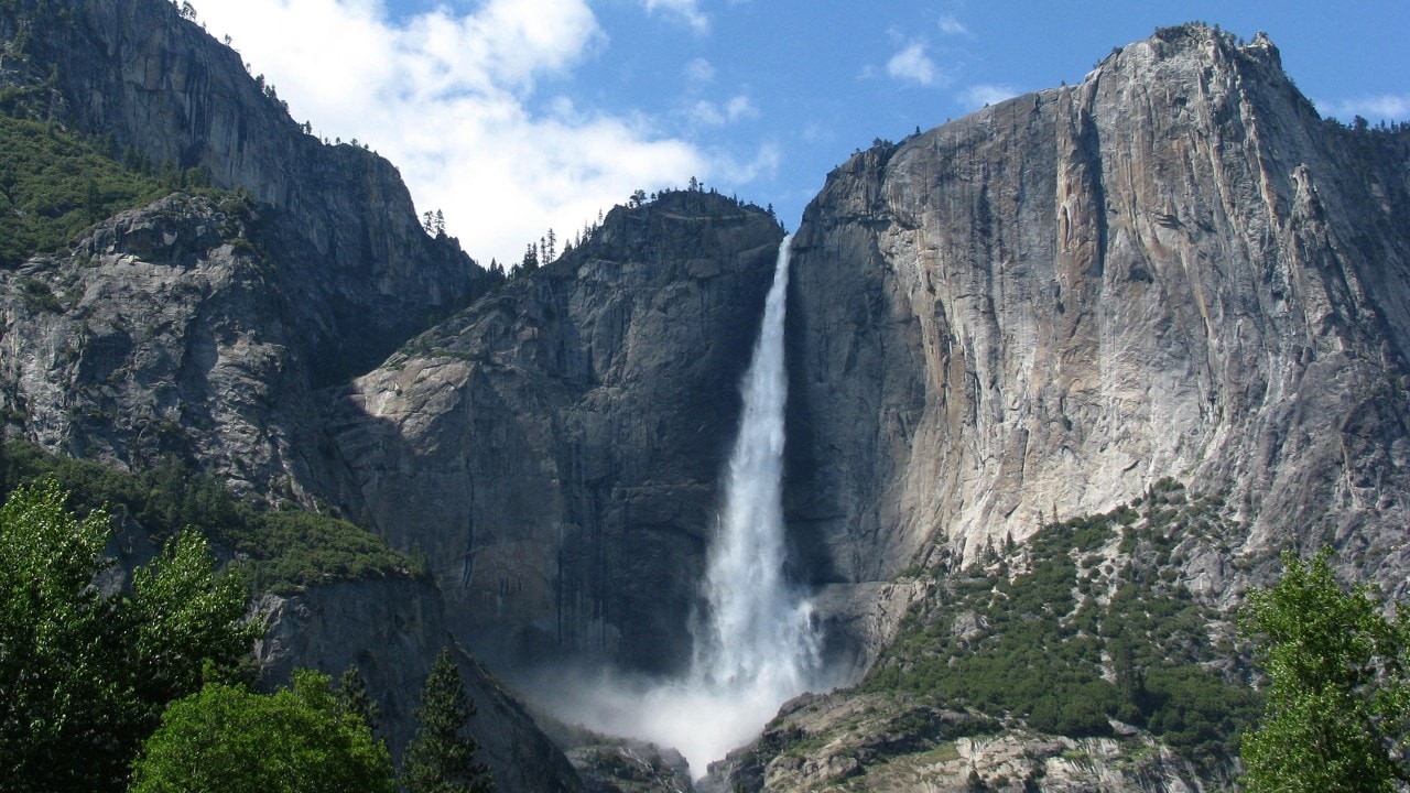 Yosemite Falls drops 2,425 feet from the top of the upper fall to the base of the lower fall.