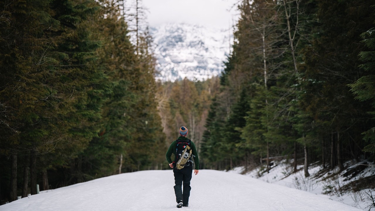 In winter, the Going-to-the-Sun Road becomes a quiet escape for snowshoers. 