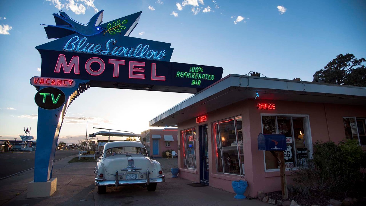 Blue Swallow Motel in Tucumcari, New Mexico, is an iconic Route 66 stop