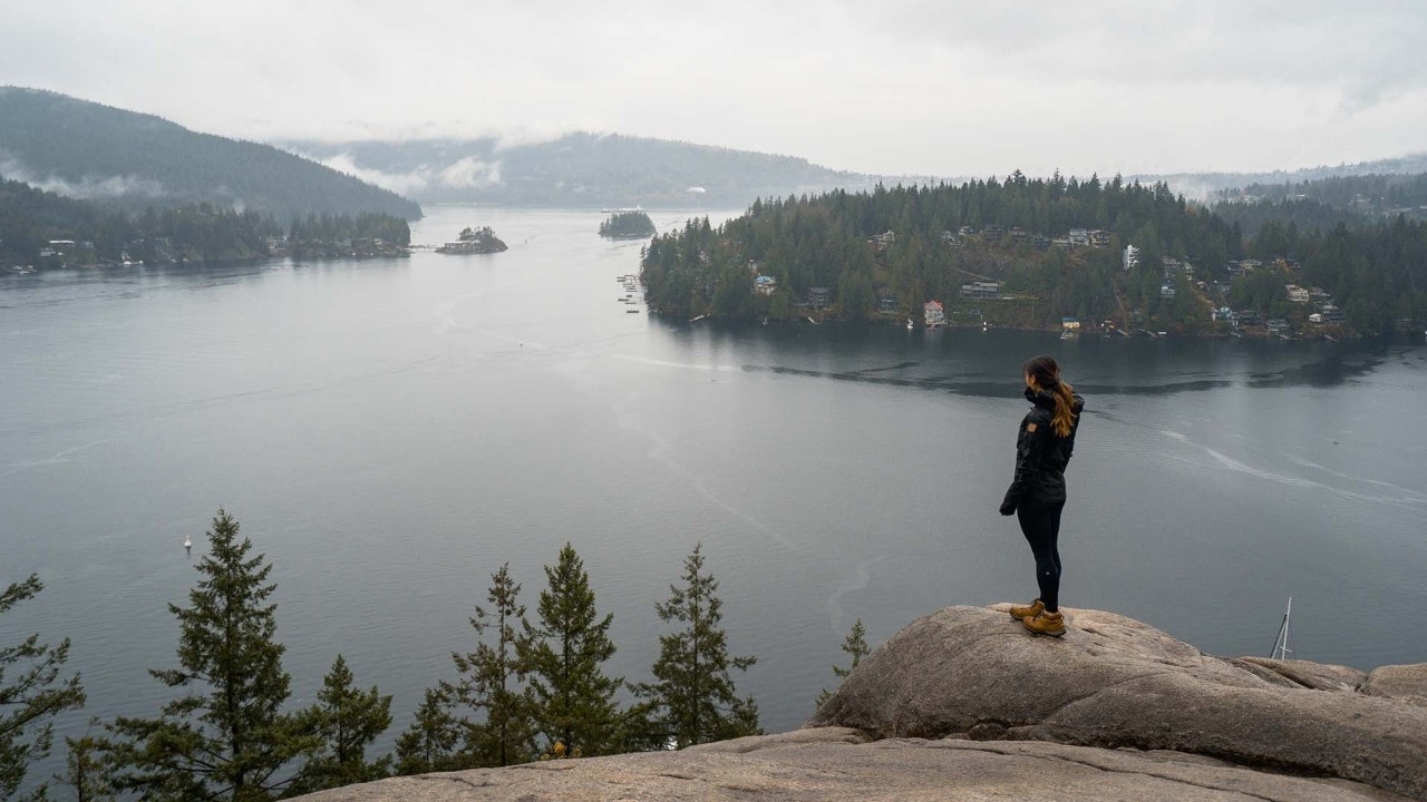The Quarry Rock hike offers scenic views of the Indian Arm fjord and the mountains around Belcarra.