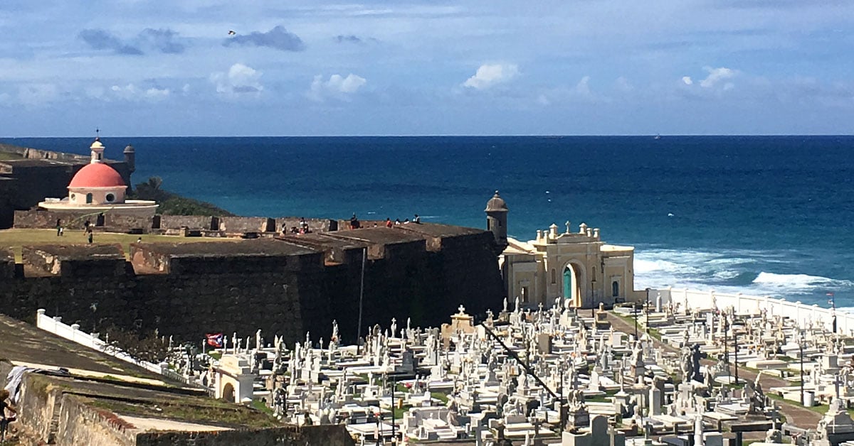 The cemetery in Old San Juan can be seen from the walking trail on the edge of the city.