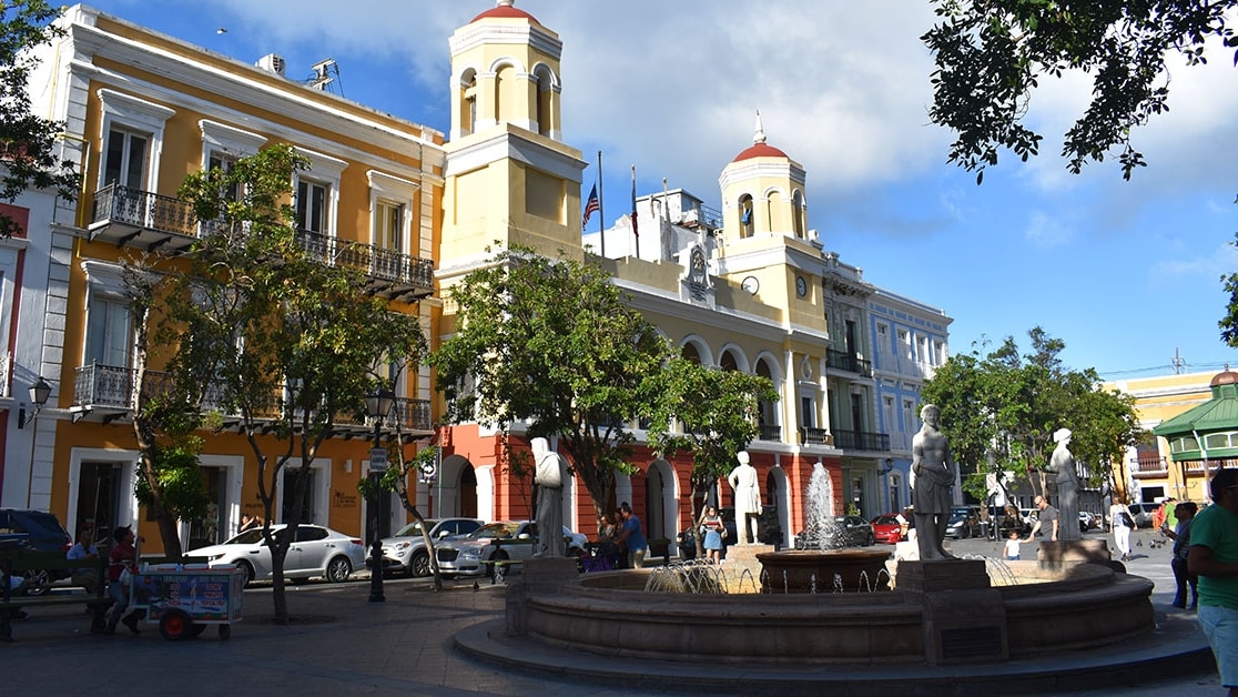 Old San Juan has many places like Plaza de Armas, a great spot to sit and relax.