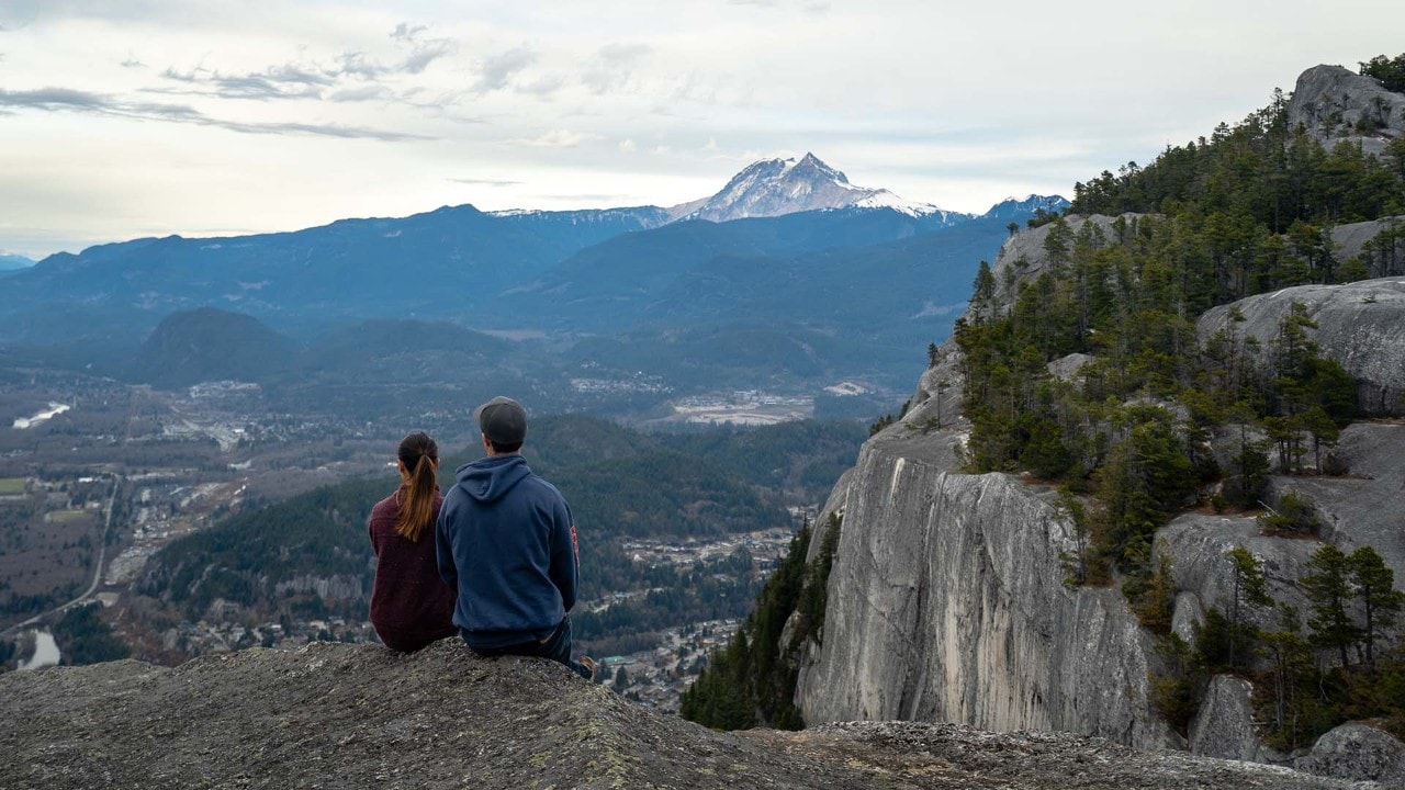 Emma and Eamon take in the view at Stawamus Chief Mountain.