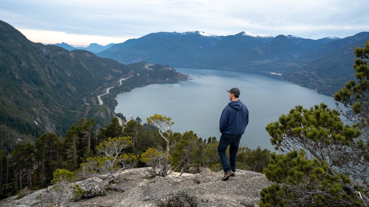 Eamon admires the view from Stawamus Chief Mountain, a one-hour drive from Vancouver.