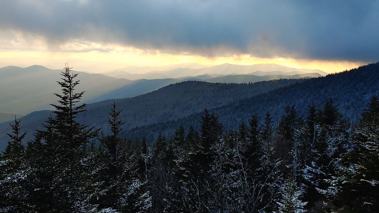 Clingmans Dome offers a fantastic view of sunset in Great Smoky Mountains National Park.