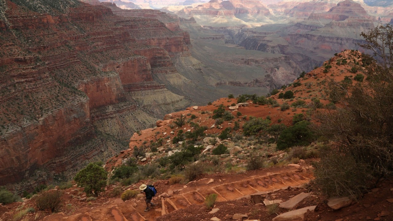 A hiker descends the South Kaibab Trail.