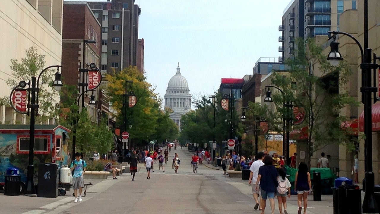 State Street between the capitol and the University of Wisconsin is a busy pedestrian thoroughfare.