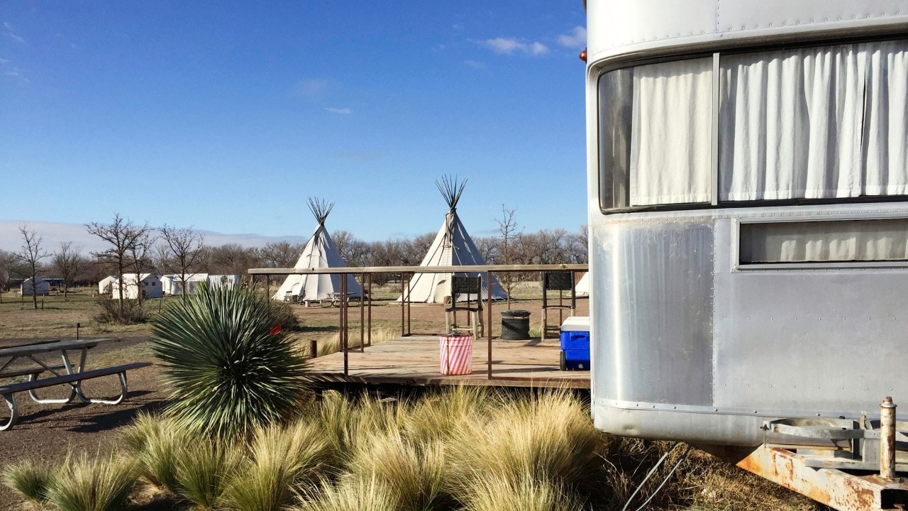 Lodging at El Cosmico includes throwback trailers, safari tents, teepees, yurts and even DIY camping sites.