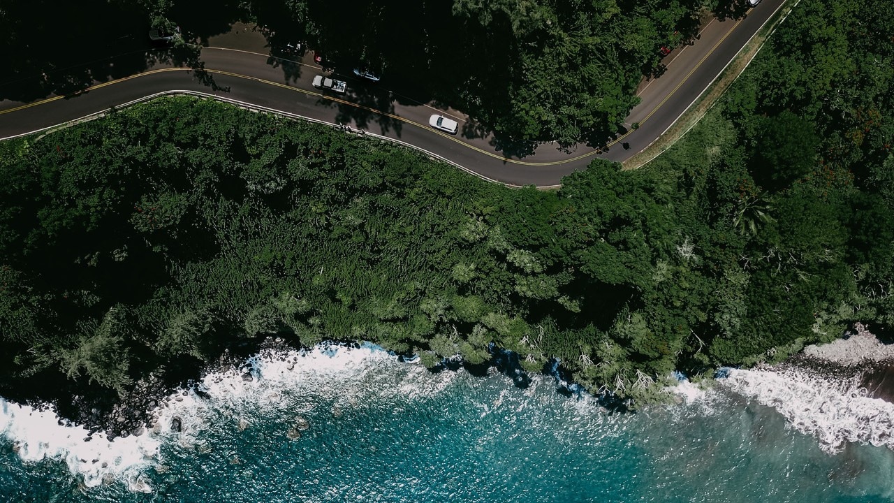 Aerial view of the road to Hana and Honomanu Bay. Photo by Anthony Russo