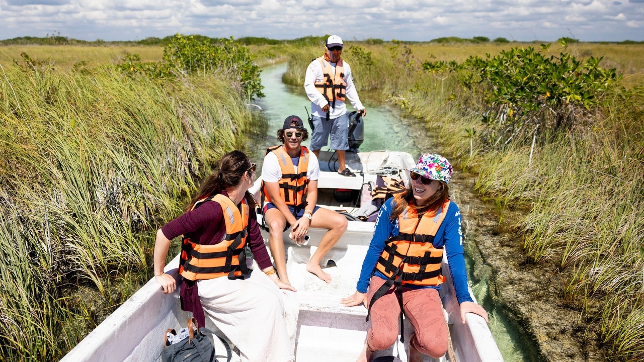 From left, Kassondra, Max and Corey take a guided boat tour at the Reserva de la Biósfera Sian Ka'an.