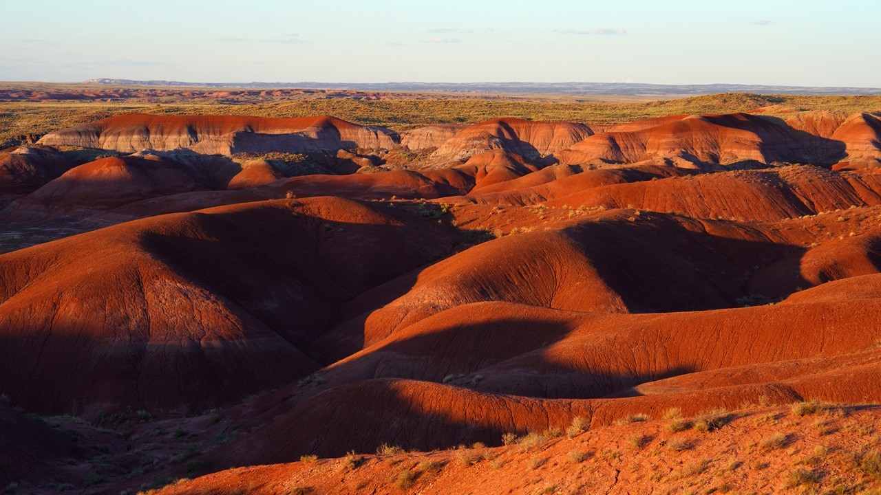 The sun sets on the Painted Desert in Petrified Forest National Park.