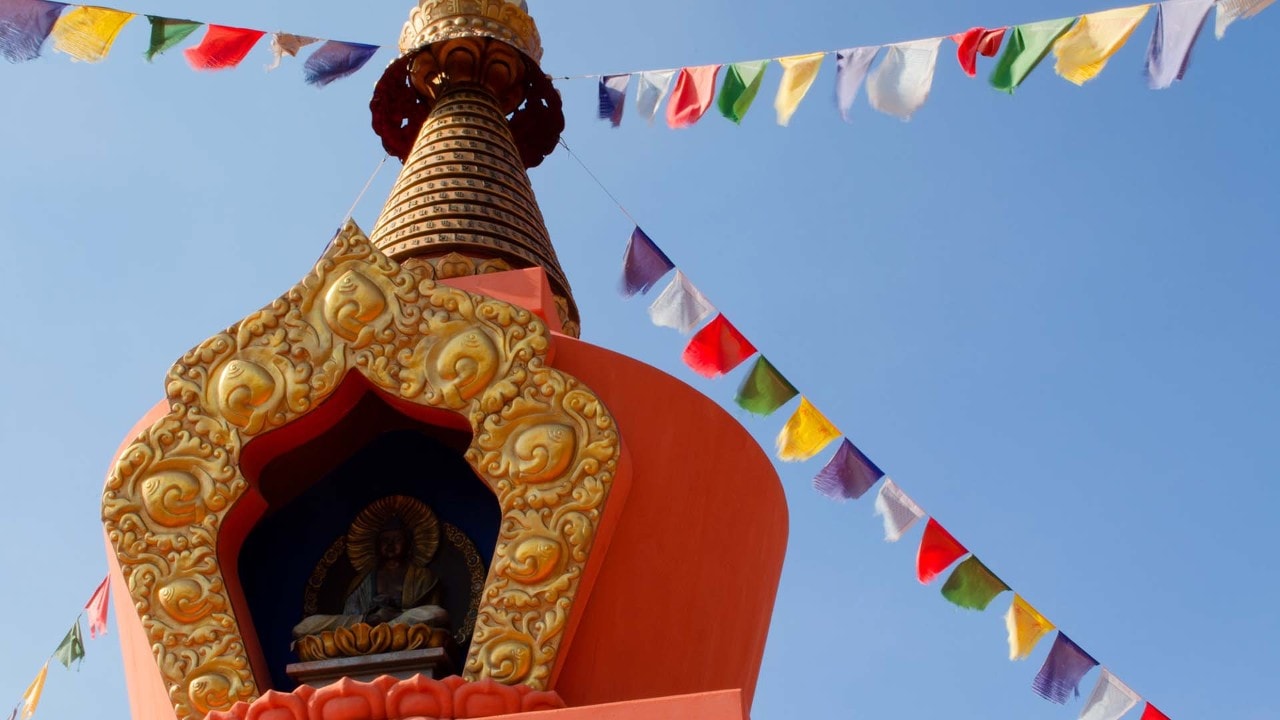 At the Amitabha Stupa and Peace Park, visitors are invited to enjoy the silence
