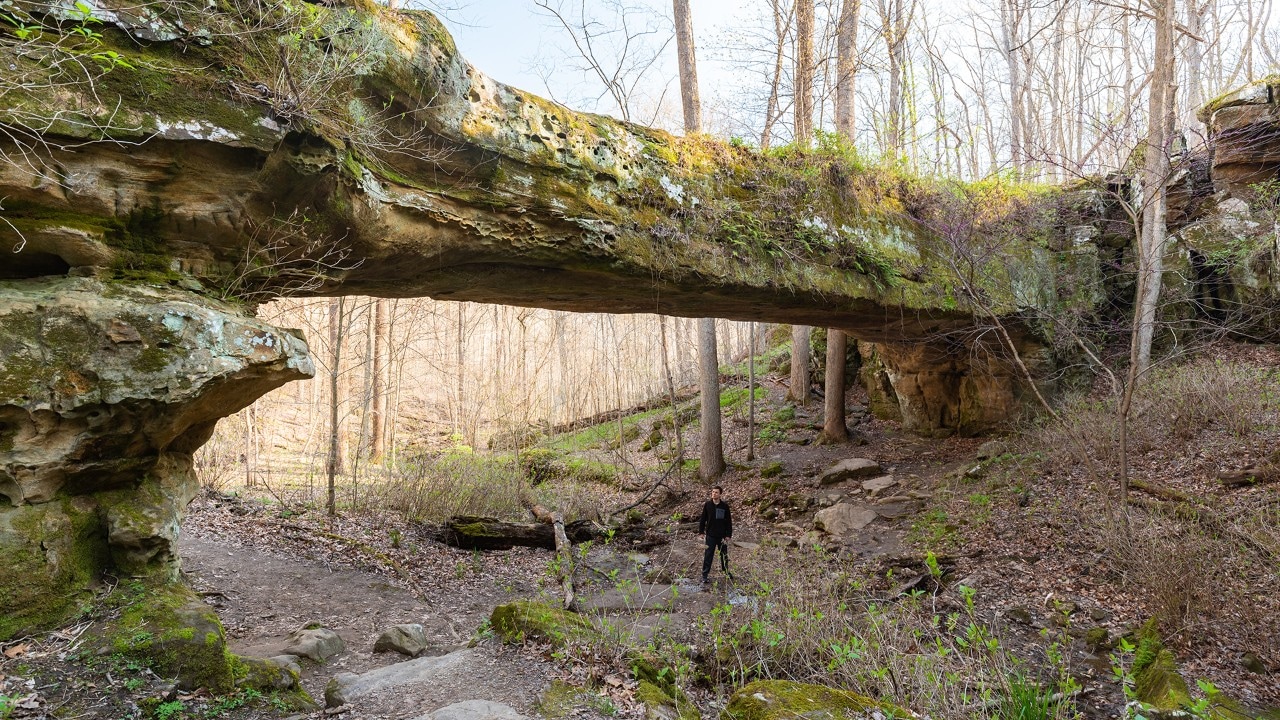 The Pomona Natural Bridge is made of sandstone that was carved out by water.