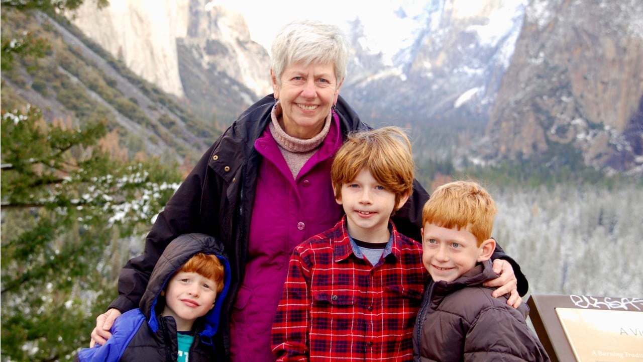 The author celebrates Thanksgiving at Yosemite with her nephews in 2015. From left: Chas, Drew and Henry.