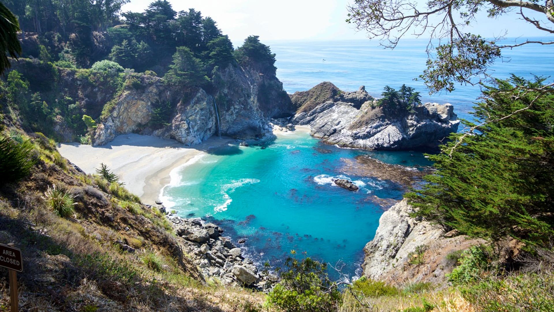 Julia Pfeiffer Burns State Park on the coast of Big Sur features the 80-foot McWay Falls.
