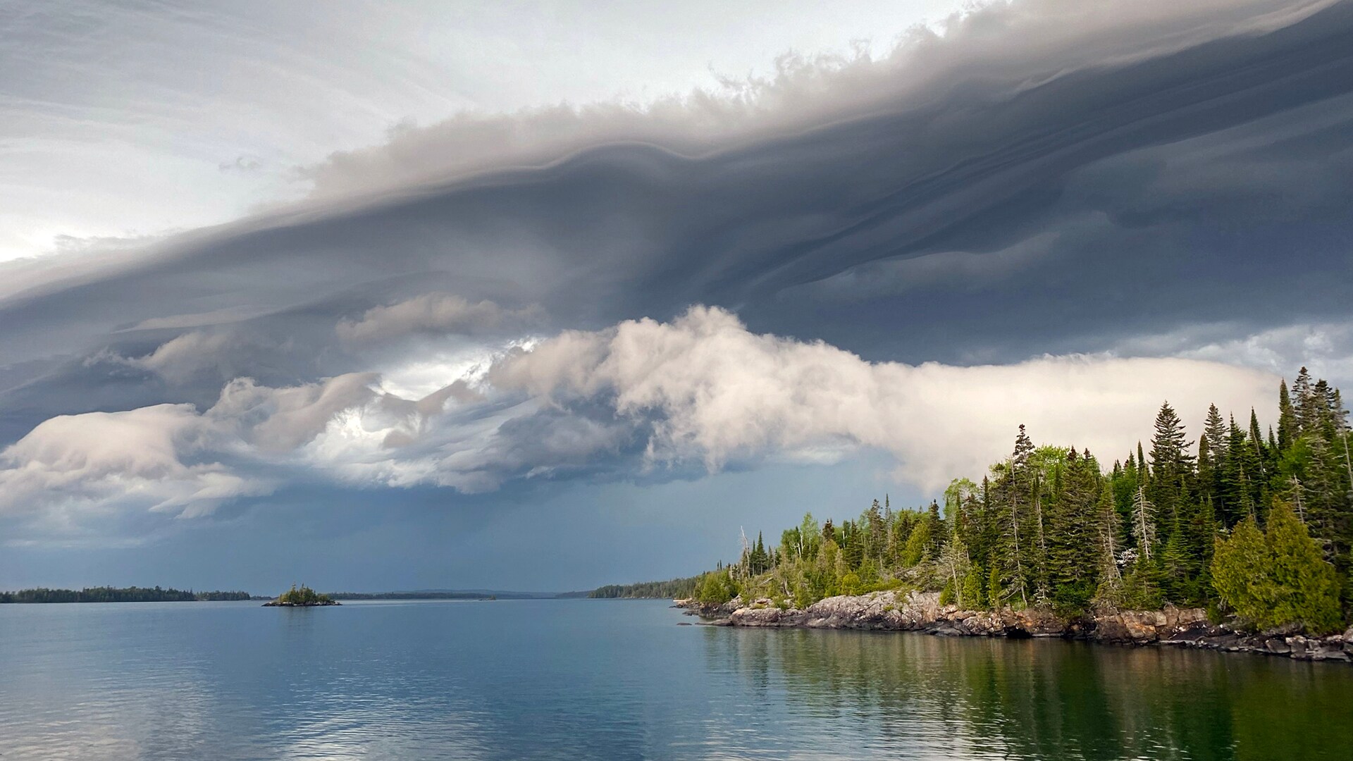 A morning storm rolls in over Rock Harbor on Isle Royale's eastern edge.