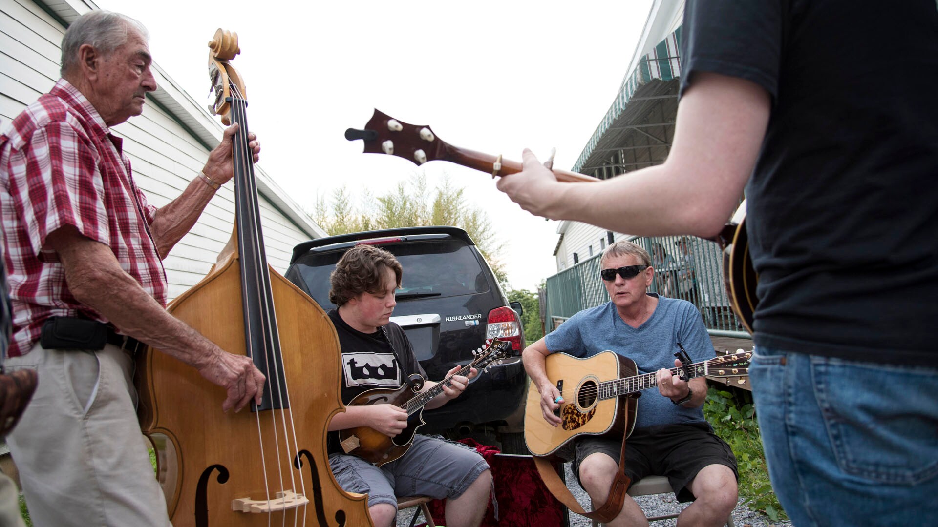 From left: Jack Ingraham, Ross Peacemaker, Ronnie Toney and Jacob Wright play during the Floyd Friday Night Jamboree.