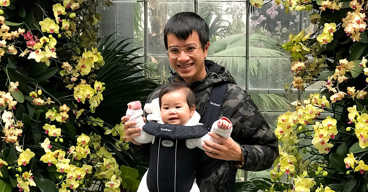 A father and son enjoy the colorful foliage at the U.S. Botanic Garden. Photo by Lauren Kafka