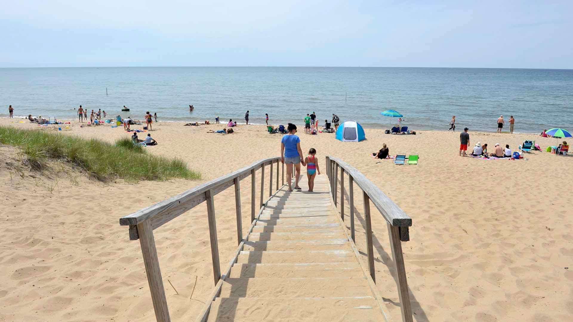 Oval Beach in Saugatuck, Michigan, draws crowds, especially in summer.
