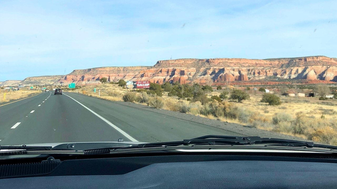 The family saw beautiful scenery while driving through New Mexico.