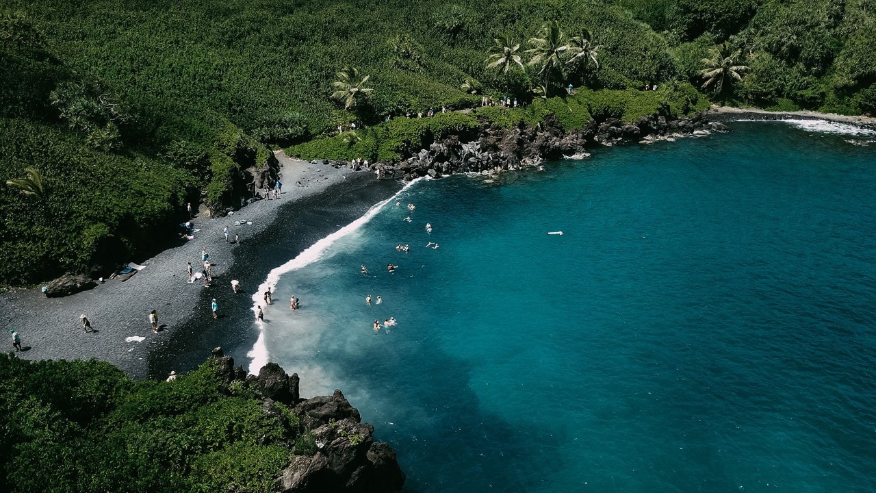 Black sand beach at Wai'anapanapa State Park. Photo by Anthony Russo.