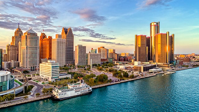 detroit river and skyline