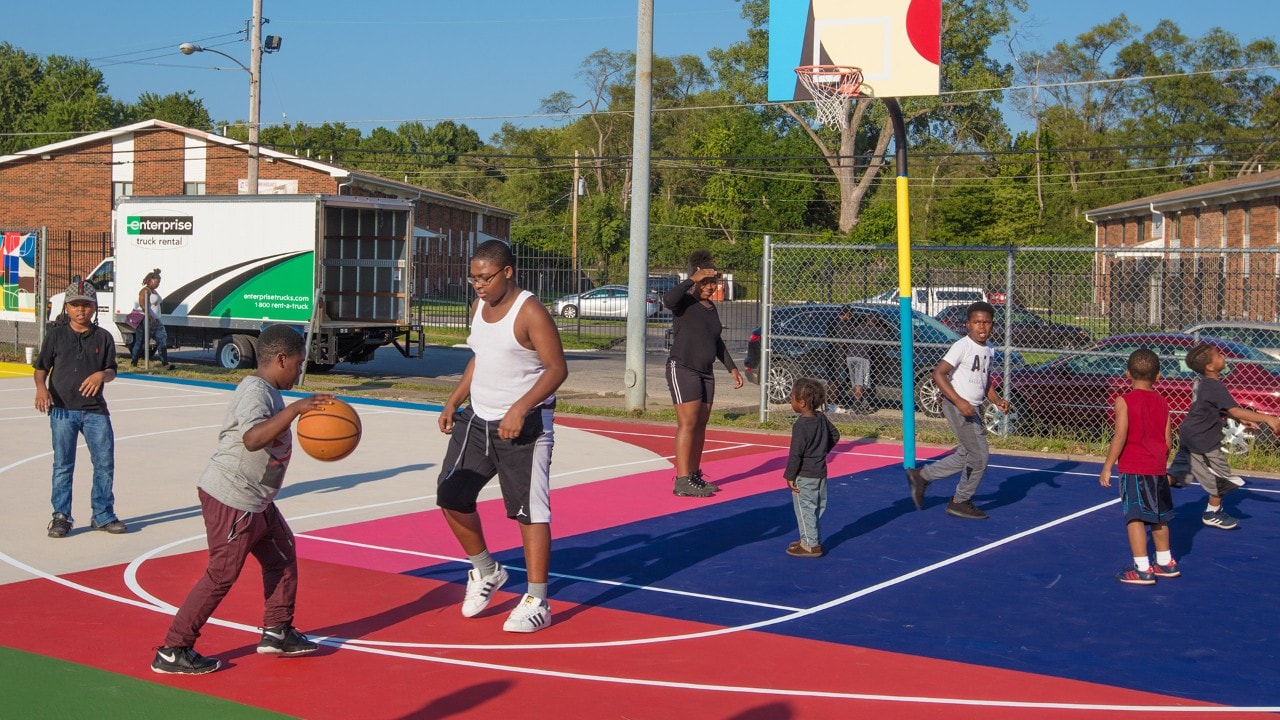 The court attracts players of all ages.