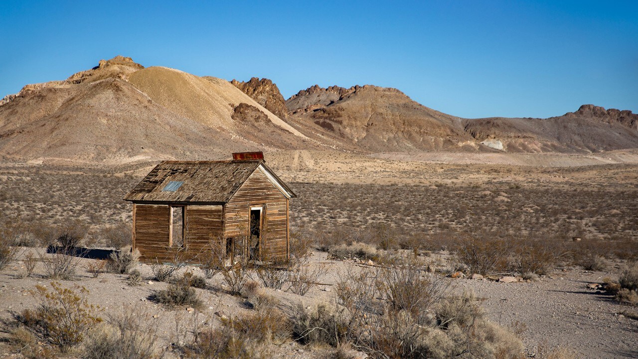 Rhyolite ghost town is an eerie spectacle of empty structures that once hummed with mining activity.