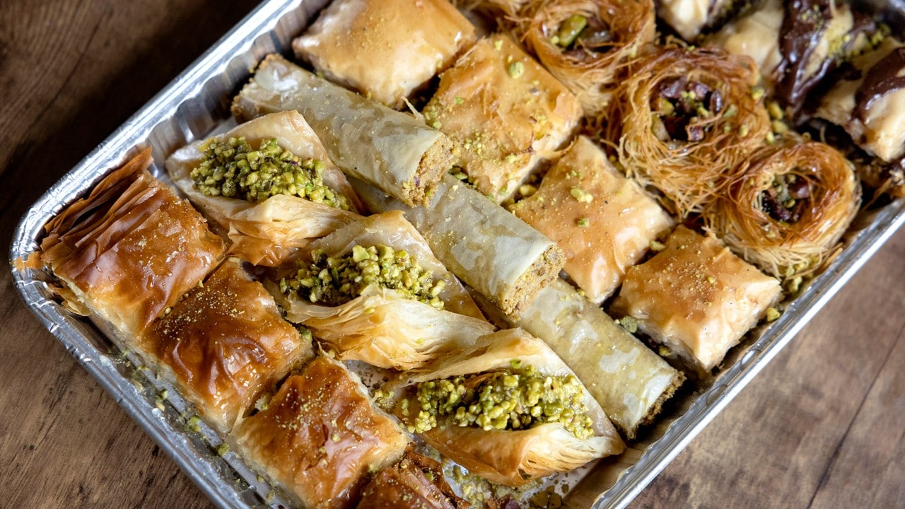 Aleppo Sweets features freshly baked baklava.