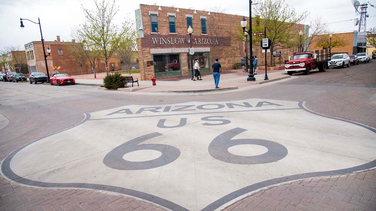 This corner in Winslow, Arizona, commemorates the Eagles' song "Take It Easy"