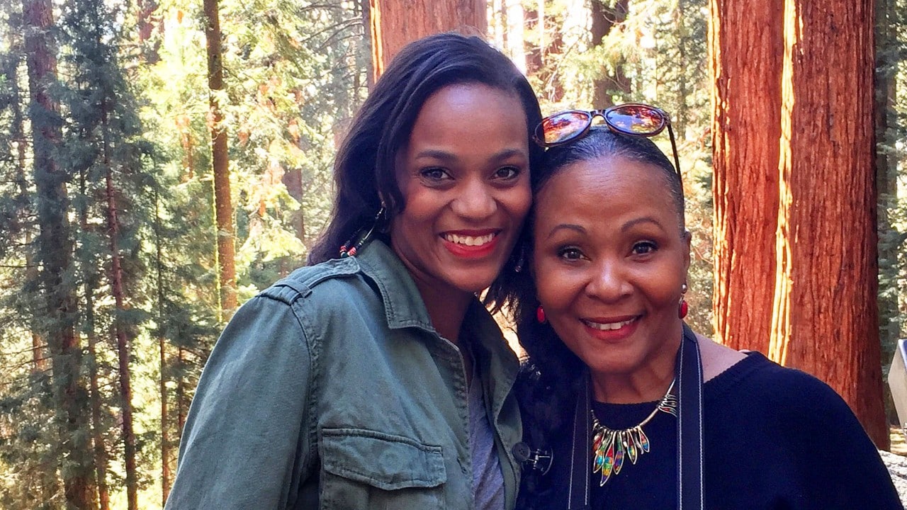 The author (left) and her mom, Yvette Jones, enjoy Sequoia National Park.