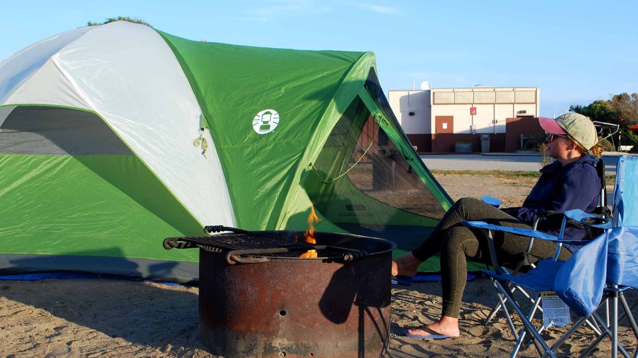 The author relaxes at her campground at Morro Strand State Beach.