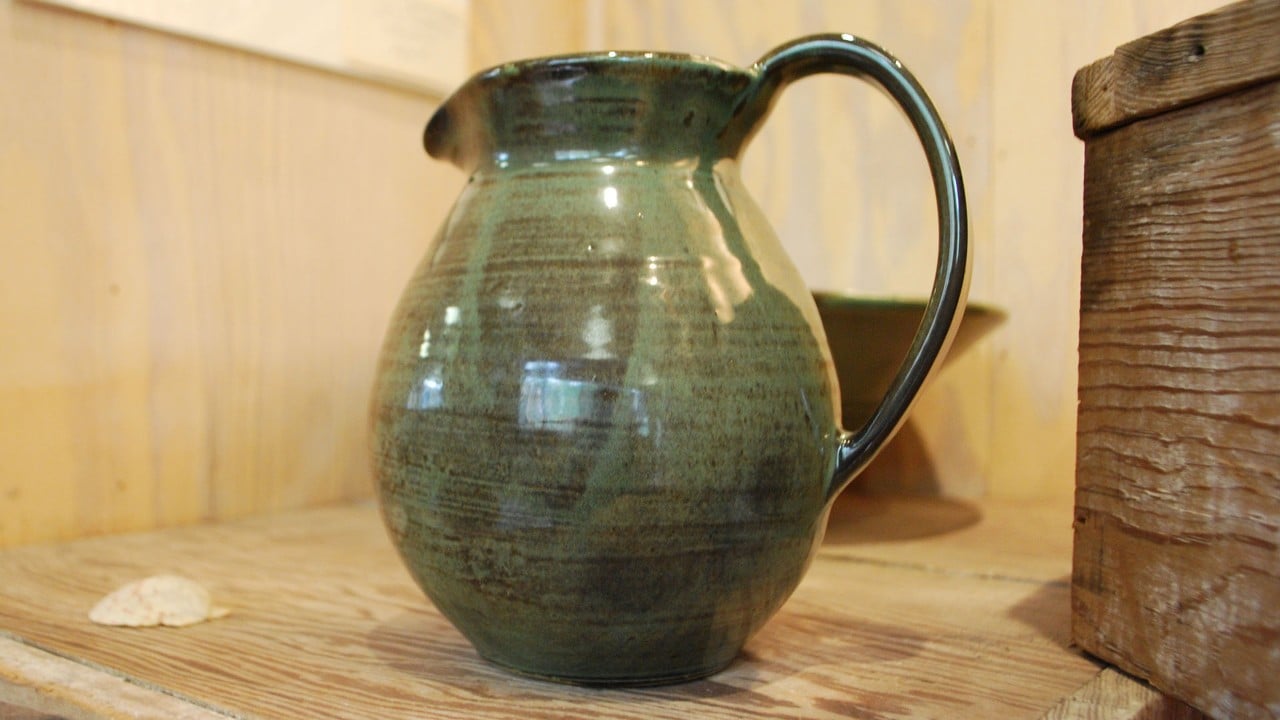 A pitcher from Shearwater Pottery