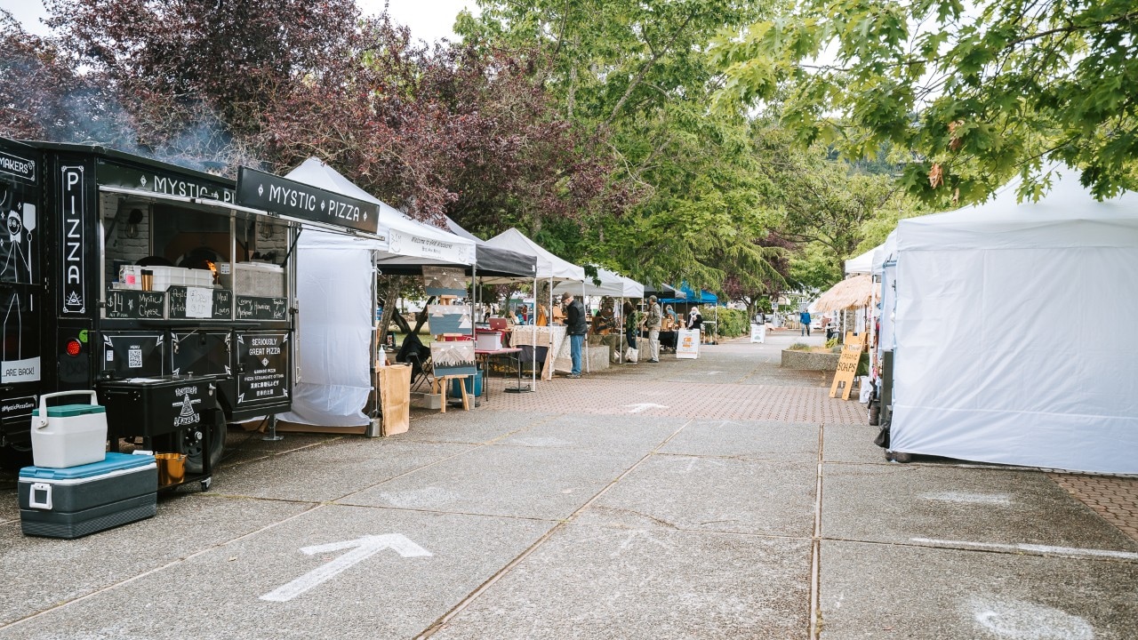 Salt Spring’s Saturday Market features local vendors selling seasonal produce, jewelry and baked goods.