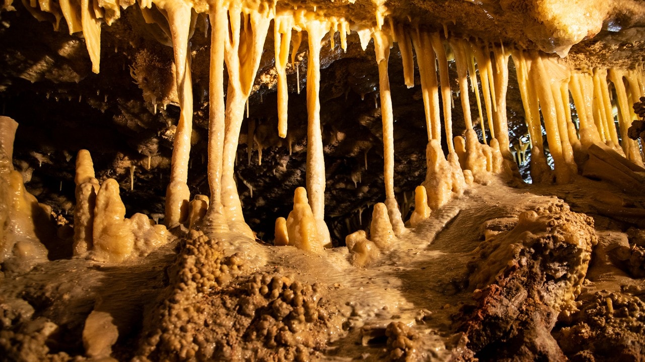 Wonderland Cave features a 40-foot “icicle fence."