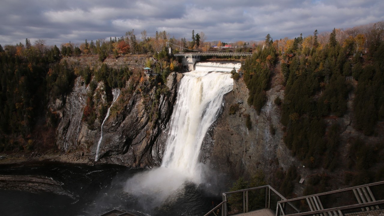 The Montmorency River drops 272 feet and spills into the St. Lawrence River.