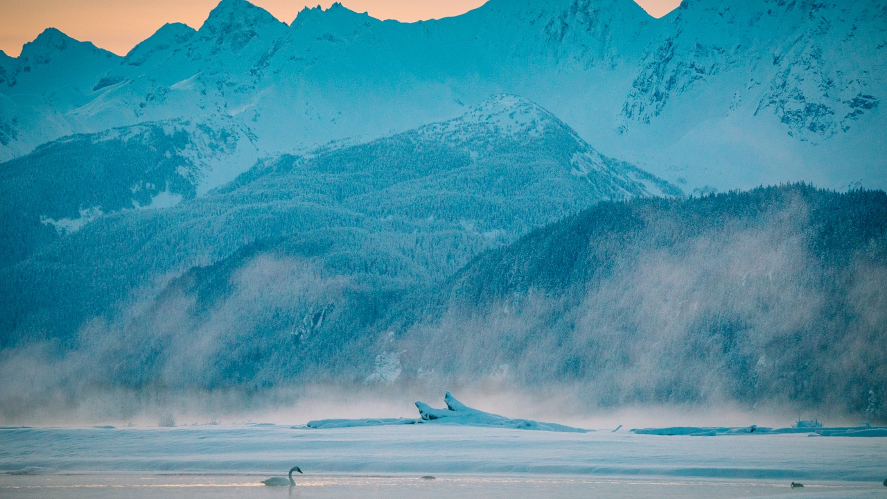 The sun sets on the Chilkat River in Haines, Alaska.